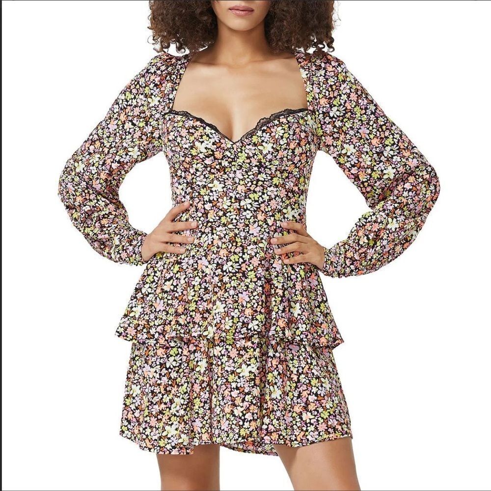 🌻AFRM Fit & Flared Floral Black Dress